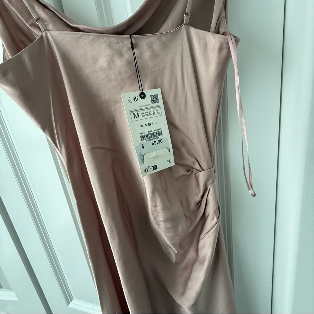 Zara Pink One Shoulder Sheath Midi Dress